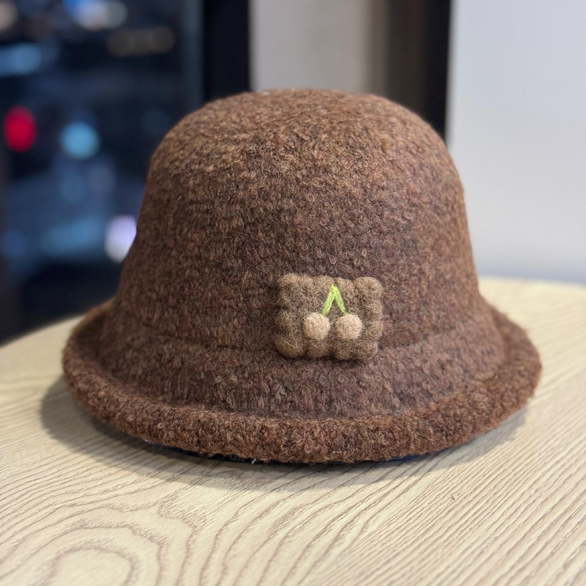 

Новая осенне-зимняя шляпа-панама из овечьего бархата для девочек на день рождения, милая шляпа-рыбачка с вишенками, стильная шляпа-ведро с маленькими полями, однотонная Adjustable