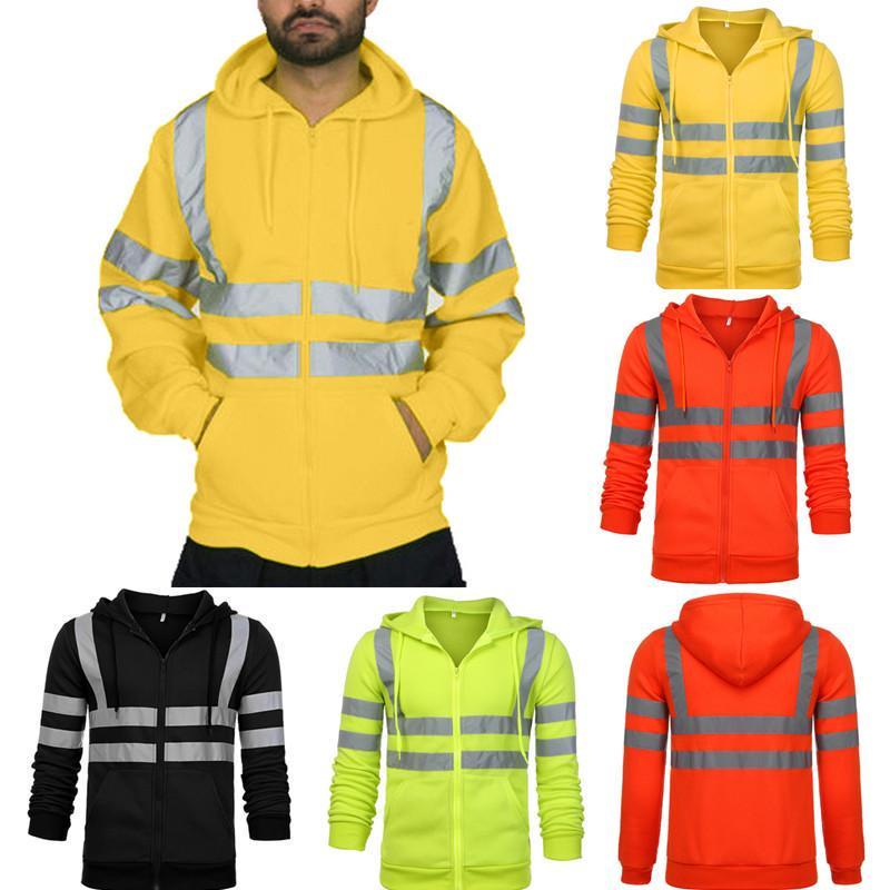 Hombres Hi Vis Viz reflectante visibilidad correa chaqueta abrigo seguridad  trabajo desgaste cremallera con capucha comprar a buen precio — entrega  gratuita, reseñas reales con fotos — Joom