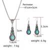 Set Of Turquoise Pendant Necklace And Earrings For Women, Fashionable Retro Bohemian Style Jewelry Gift