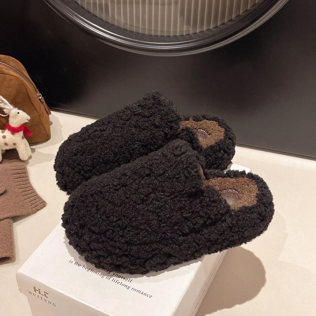 Furry Home Foreign Embroidery Versatile Furry Slippers Women's Korean Edition Platform Slippers Tide Shoes