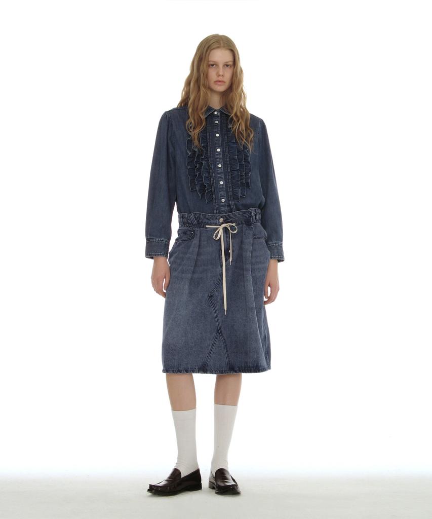 Partimento Woman Drawstring Denim Midi Skirt_Light Blue