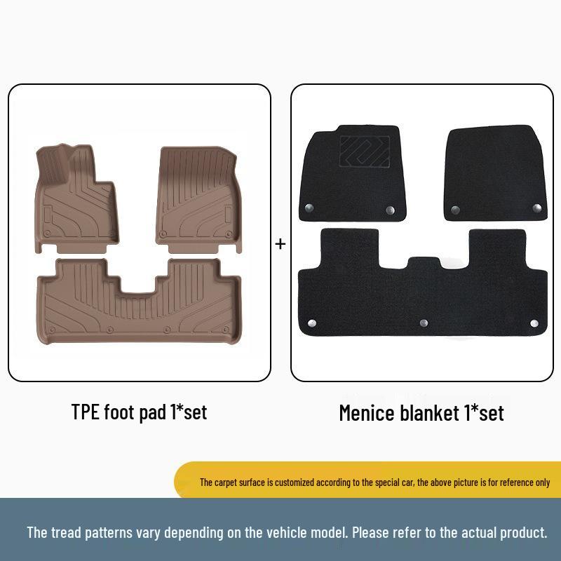 Ideal i8 Car Floor Mats Set - Black/Orange TPE, Fits 25 Models, Includes Trunk Mat.