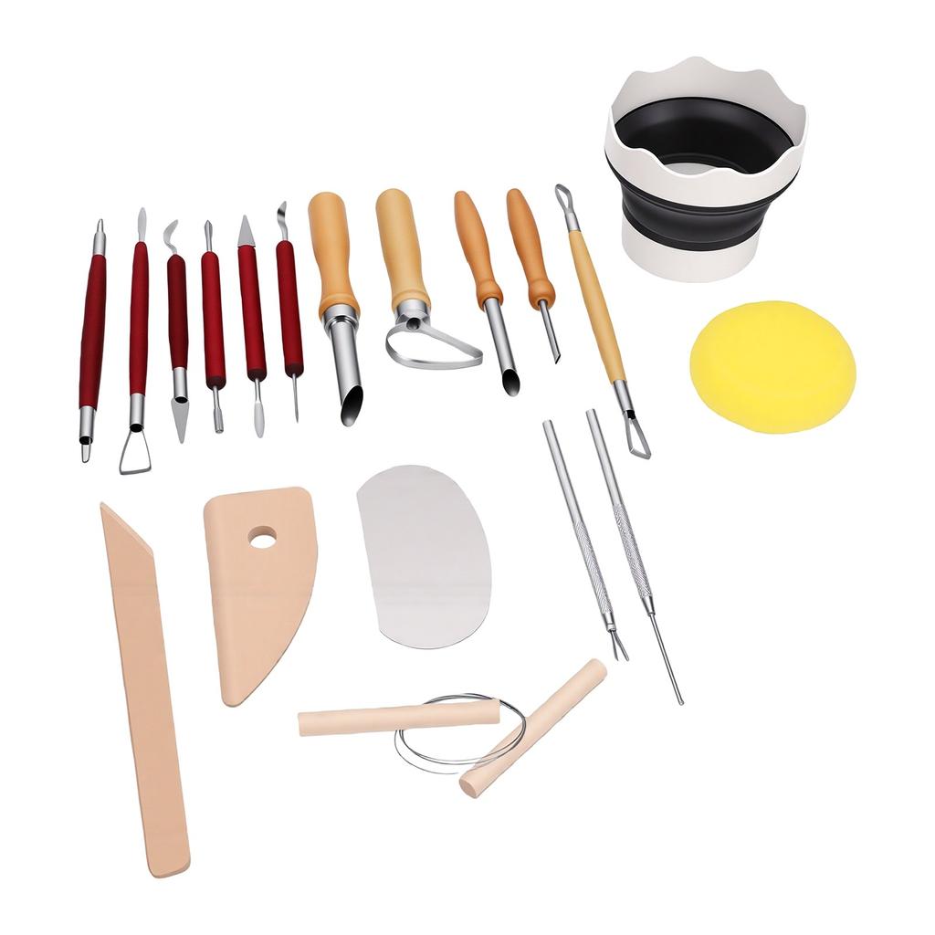 19 Pcs Pottery Tools Kit with Wooden Handle Stainless Steel Clay Sculpting Tools for Ceramics Carving Shaping Detailing