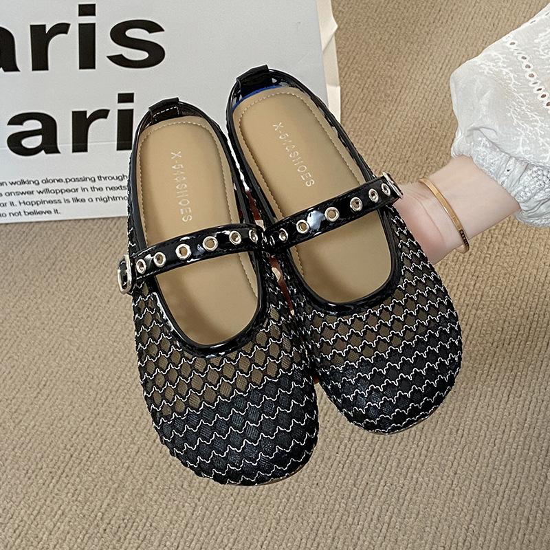 

Versatile slippers 2025 summer new niche fishing net flat-bottomed rhinestone slippers hollow fashion beach shoes women 35 чёрный