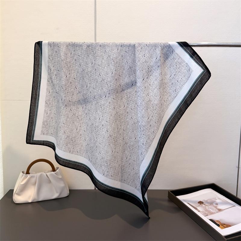 Fresh Texture Herringbone Cotton Linen Small Square Scarf Silk Imitation Velvet Headscarf Shawl Sunscreen Women