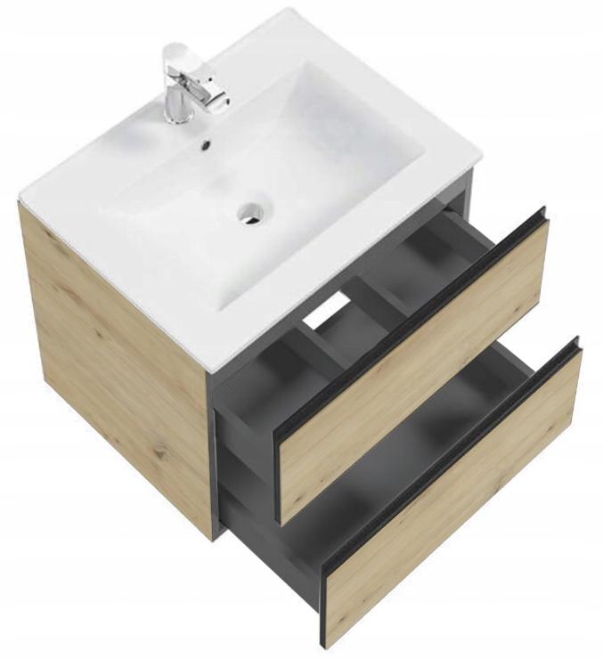 Zestaw Szafka Łazienkowa Wisząca Pod Umywalkę Z Czarnym Blatem 60x50x46cm Modus