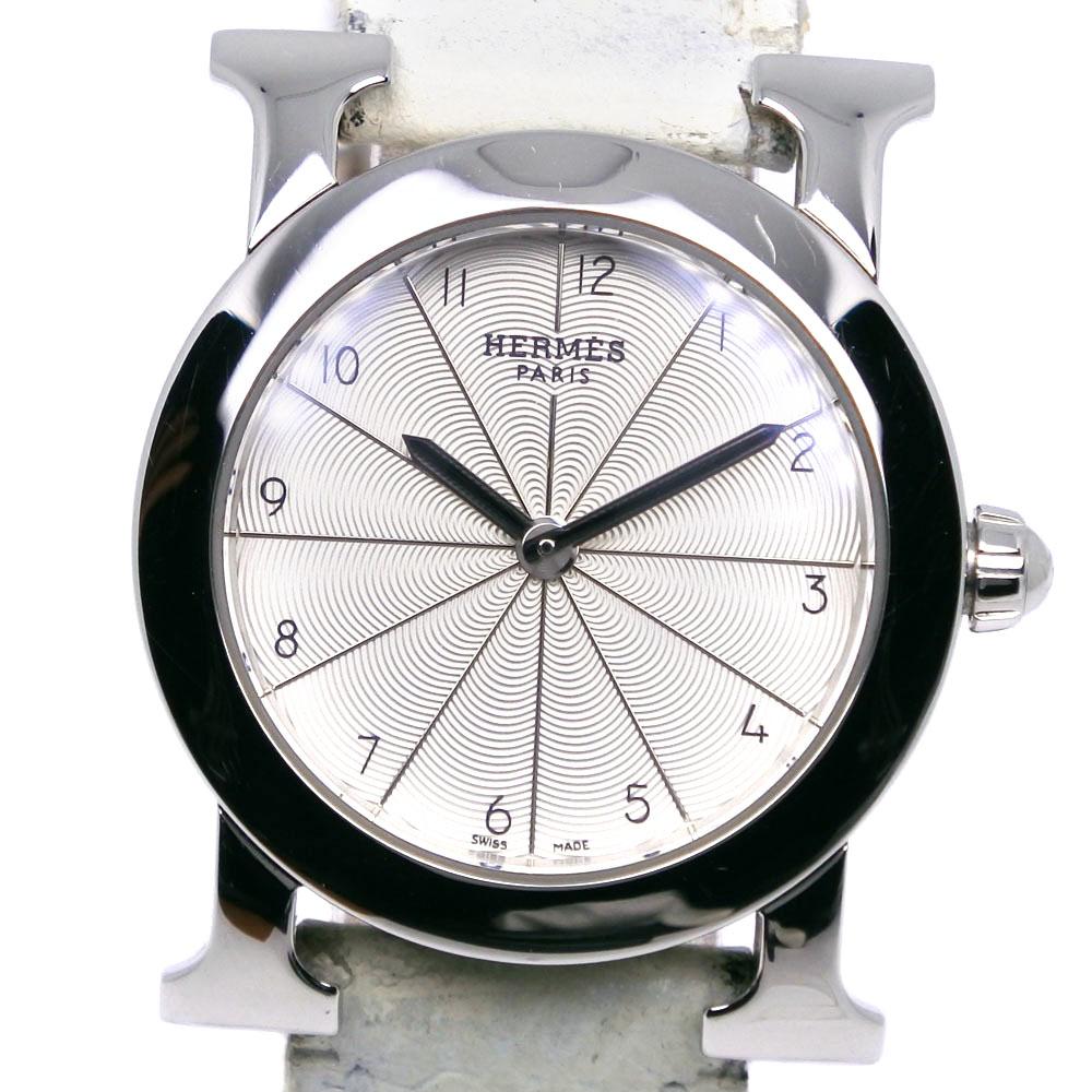 

HERMES Heure H watch Watches HR1.210 SilverDial Stainless Steel/Embossed Leather Quartz Analog display Women Used