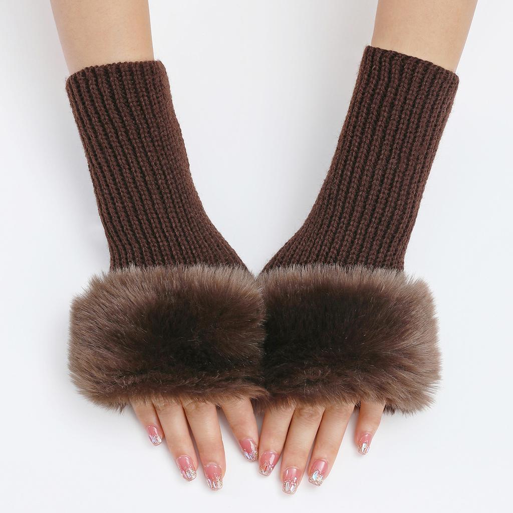 Fine textured Short Woolen Gloves Autumn and Winter Woolen Gloves Women's False Sleeves Knitted Warm Finger Exposing Arm Covers