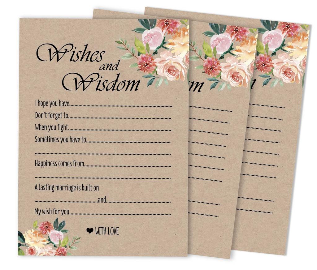Inkdotpot Set of 50 Advice & Well Wished for The Newlyweds, Bride and Groom Advice Cards Rustic Wedding Décor, Guestbook Alternative, 5x7 Inches