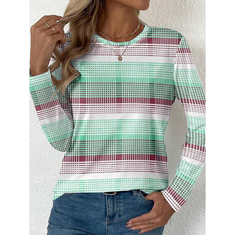 Irregular Pattern Women's Long Sleeve T-shirt Winter Warm T-shirt Top Fashion Casual T-shirt Party Essential Top