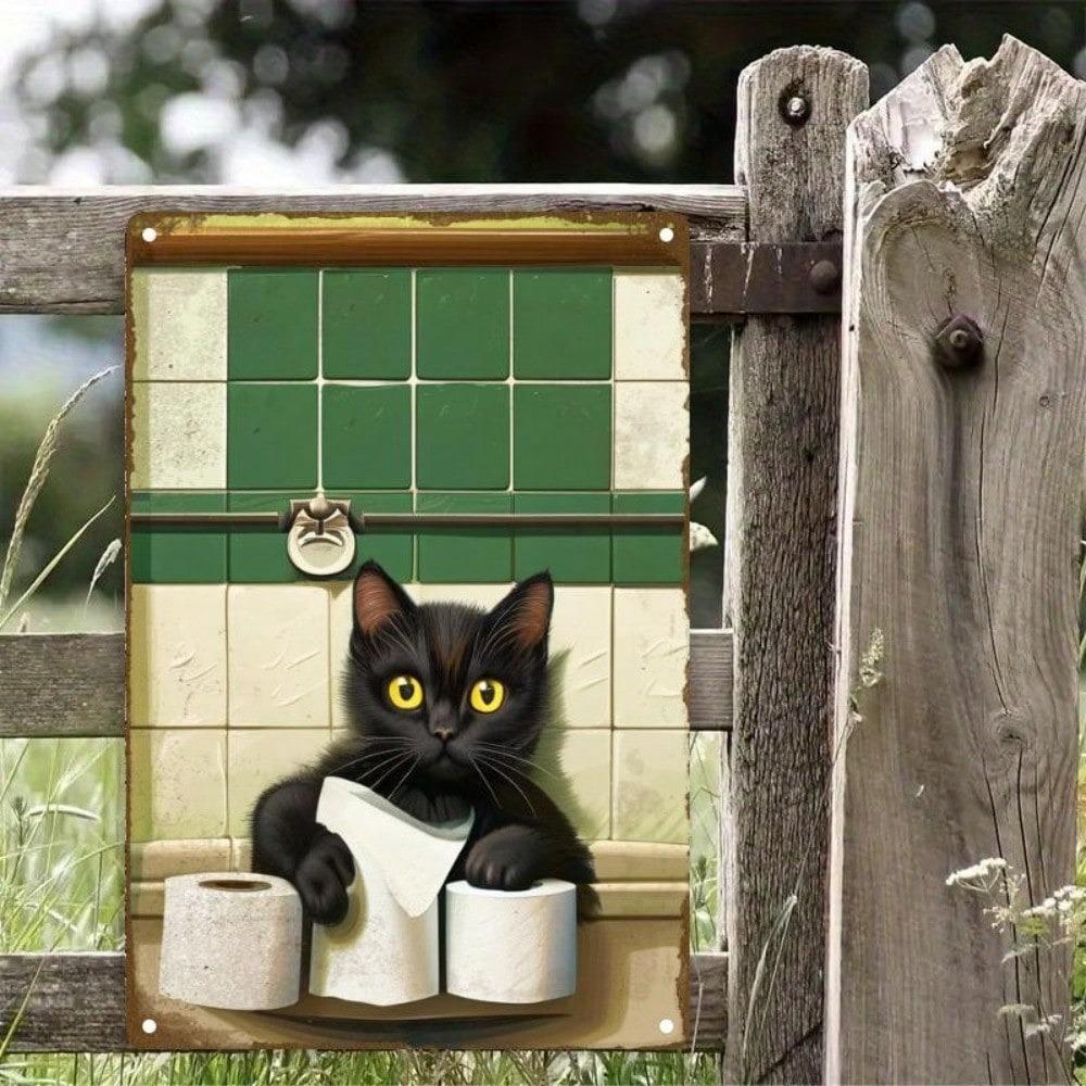 Gothic Black Cat Tin Sign Vintage Wall Decor Metal Art 8x12 Inch Retro Home Bar Cafe