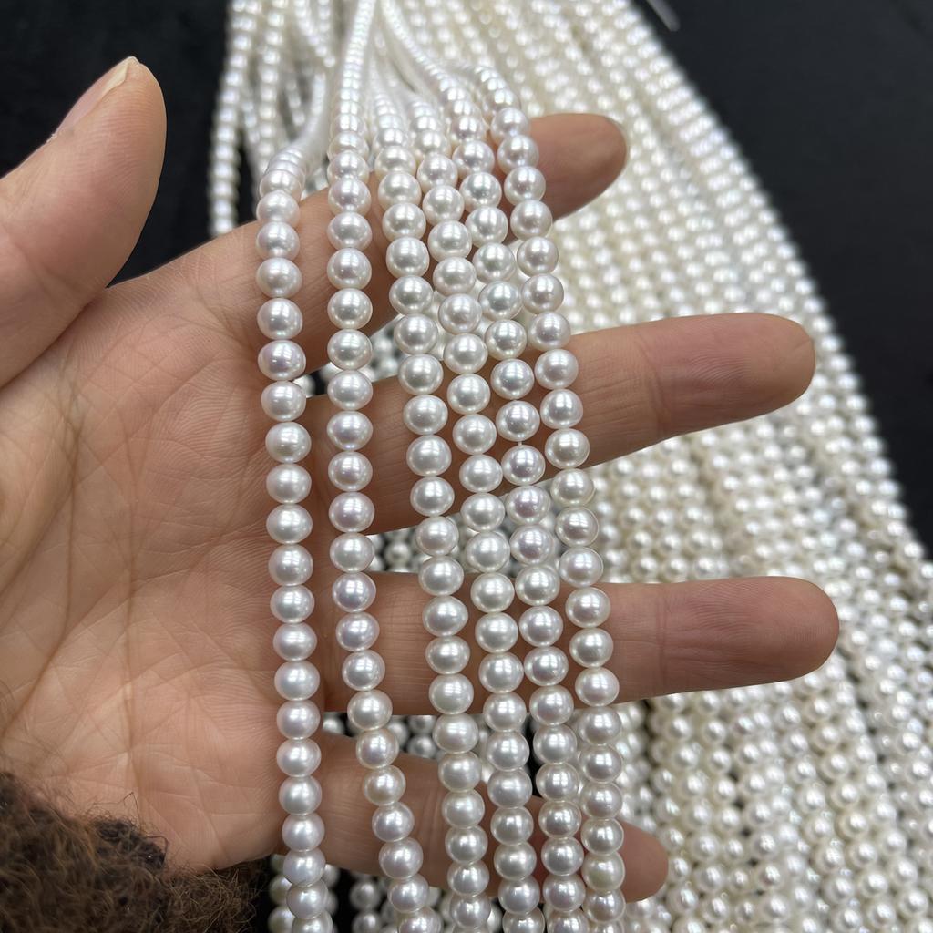 1String, White Natural Freshwater Pearls, Handmade Round Pearl Beads for Jewelry Making DIY Crafts (Beads 5-6mm, Length 36cm)