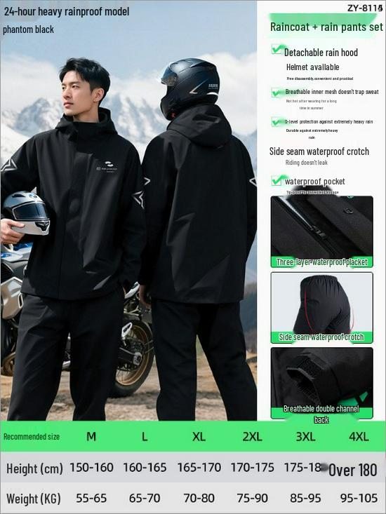 

Unisex Waterproof Cycling & Motorcycle Rain Suit: Extended Anti-Riot with Thick Pants for Electric Vehicles, Fishing, and Delivery L