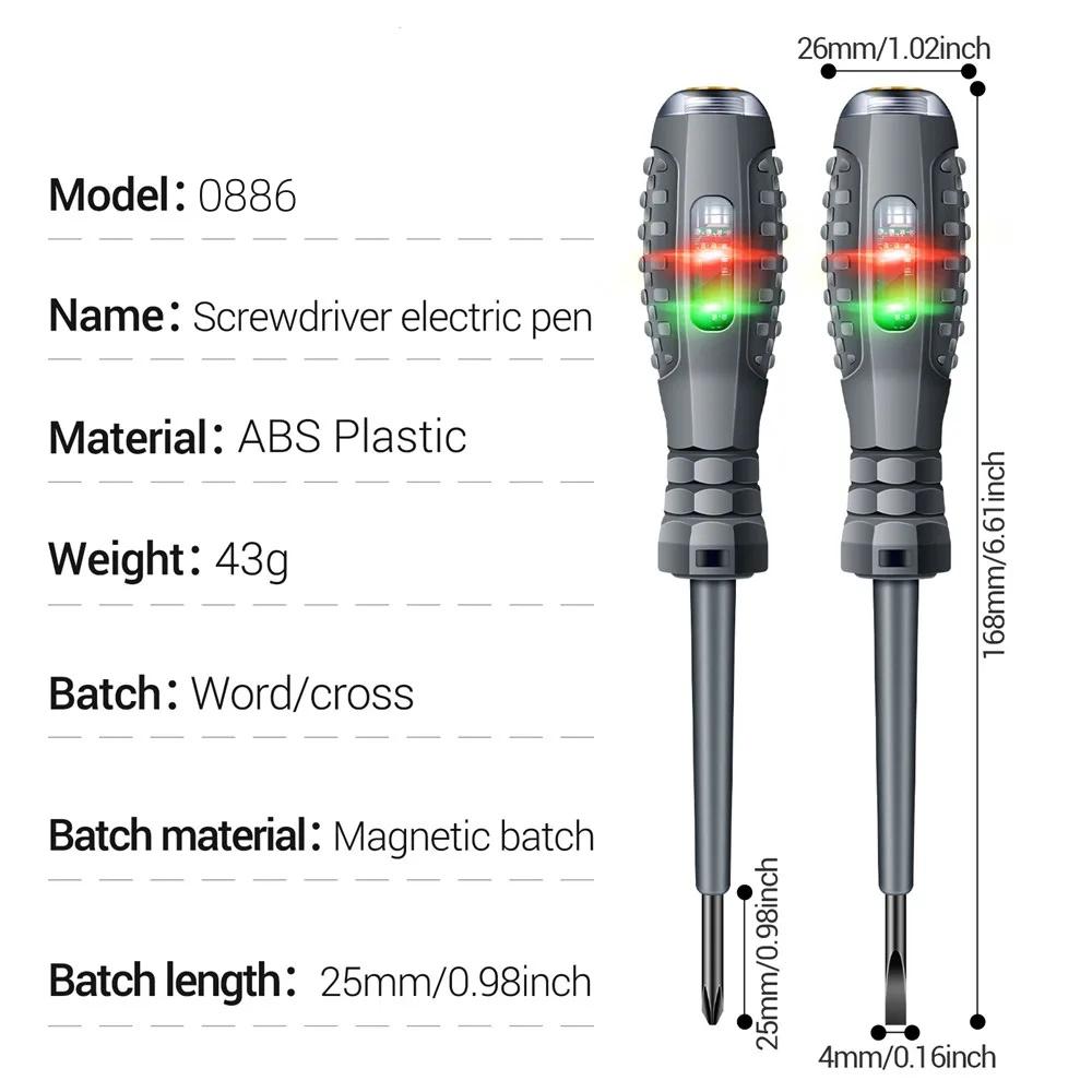2pcs Slotted Phillips Electrician Screwdriver 12-220v Voltage Tester Pen Ac Dc Induction Insulated Electrical Test Pen Tool