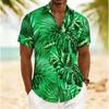Men's Tropical Monstera & Palm Leaf Print Short Sleeve Shirt, Spring Summer Vintage Hawaiian Vacation