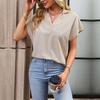Women Casual Tops Summer Short Sleeve Solid Color Lapel Tshirt Blouse