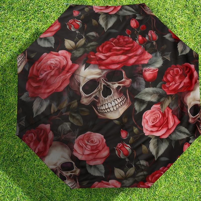 1pc Skulls Roses Pattern Umbrella Design Automatic Opening and Closing Umbrella, High-quality Travel Umbrella,  c1128161
