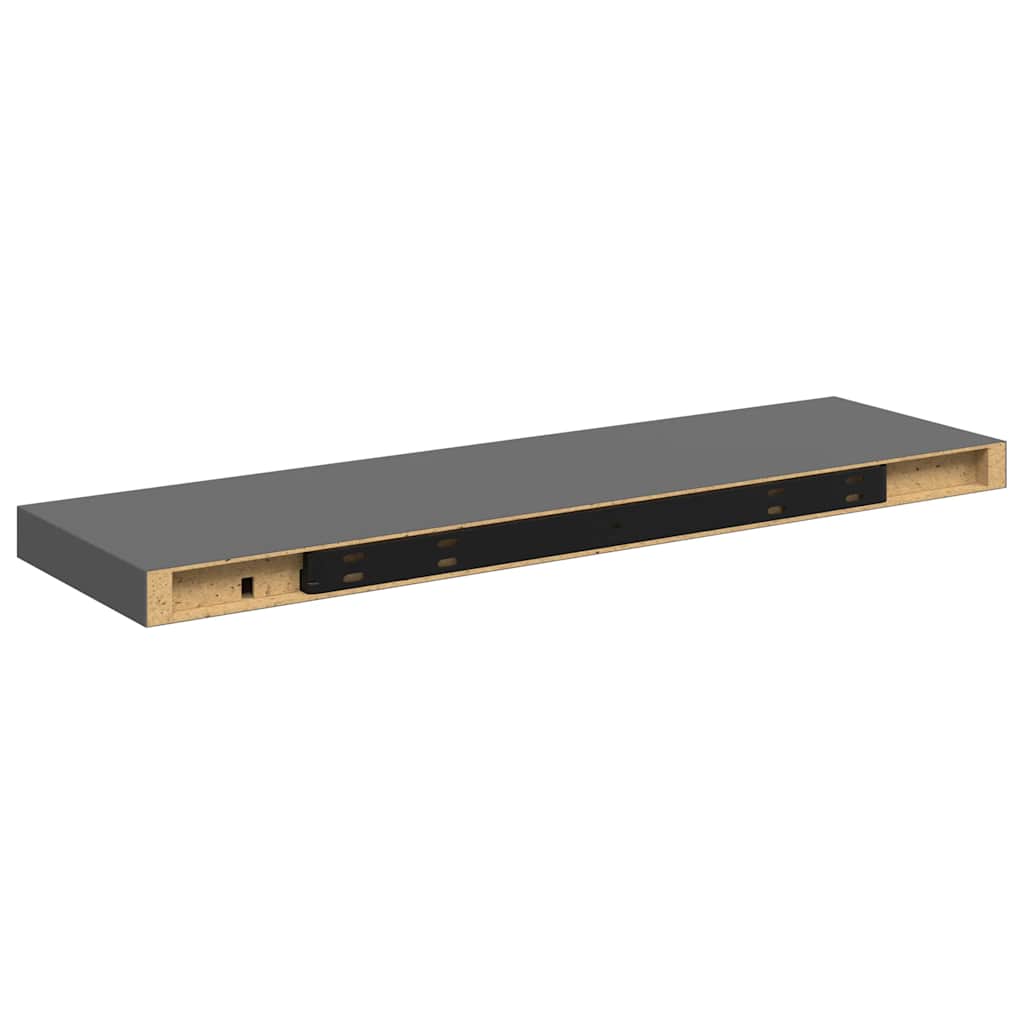 Floating Shelf High Gloss Gray 80 X 23.5 X 3.8 Cm MDF