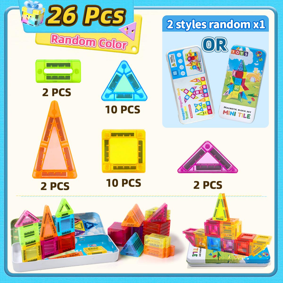 

26/38pcs with iron box - Colorful Magnetic Building Blocks set, suitable for kid s learning and education magnetic toys,gifts