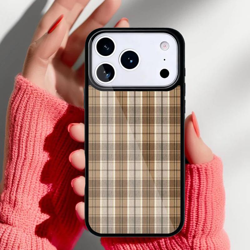Braune Karo-Handyhülle für iPhone 17 16 15 14 13 Pro Max Rückabdeckung für 12 11 Pro Coque