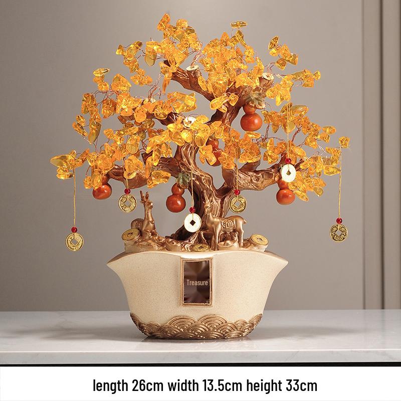 Fortune Cat Money Tree Figurine - Office, Shop, Reception & Housewarming Decoration