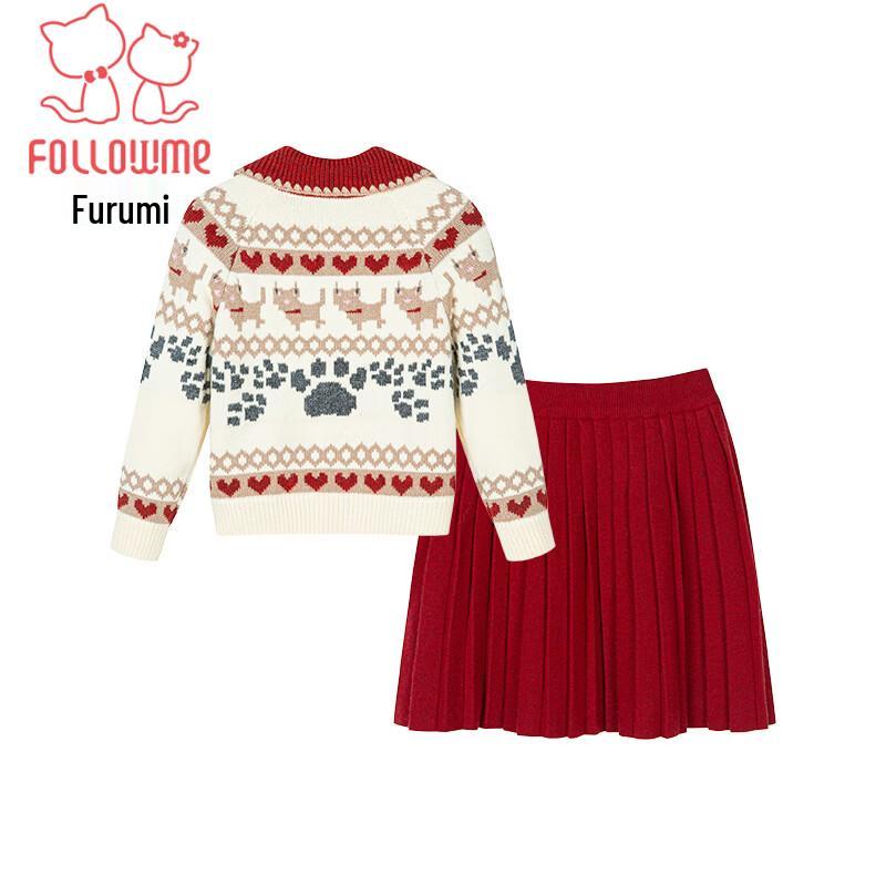 Girls' Vintage Knit Cardigan and Pleated Skirt Two-Piece Set