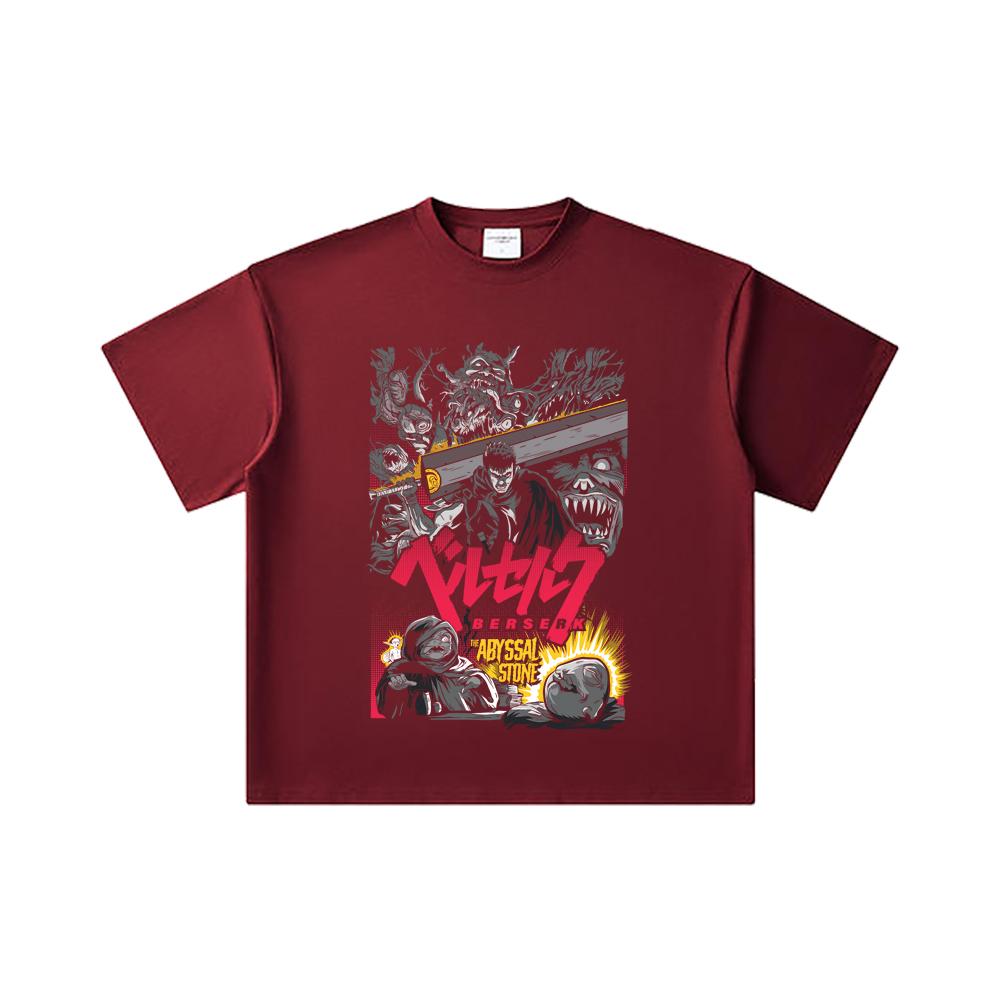 

260 GSM Double Yarn 32 Count 100% Cotton Berserk V3 Abyssal Stone Print Unisex Heavy Cotton T Shirt 2XL вина червоного кольору