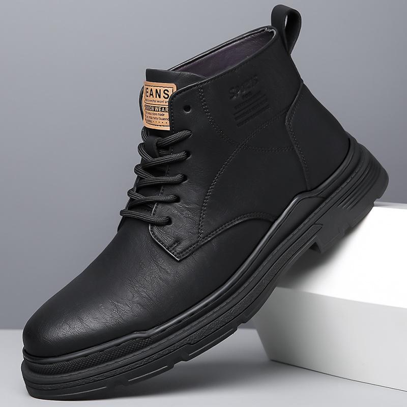 

Ботинки мартин мужские весенне-осенние в британском стиле, высокие, трендовые, короткие ботинки, повседневные рабочие ботинки, ковбойские ботинки, ботинки на платформе, кожаные ботинки 38