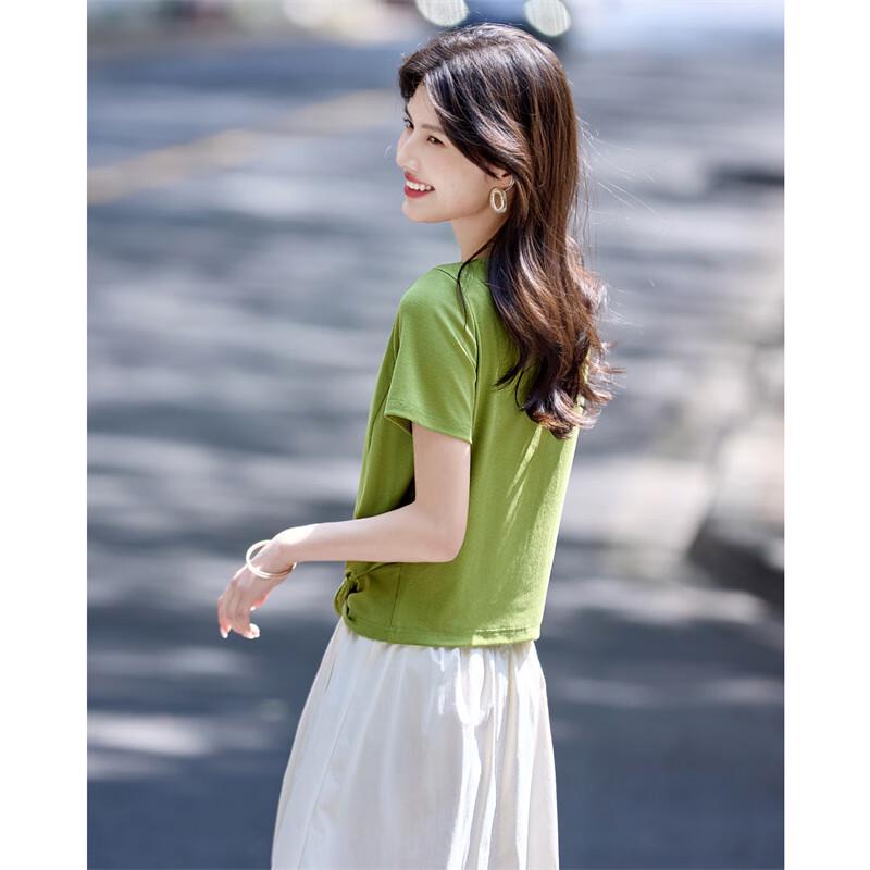 Women's Irregular Twisted Knot Short Sleeve T-shirt