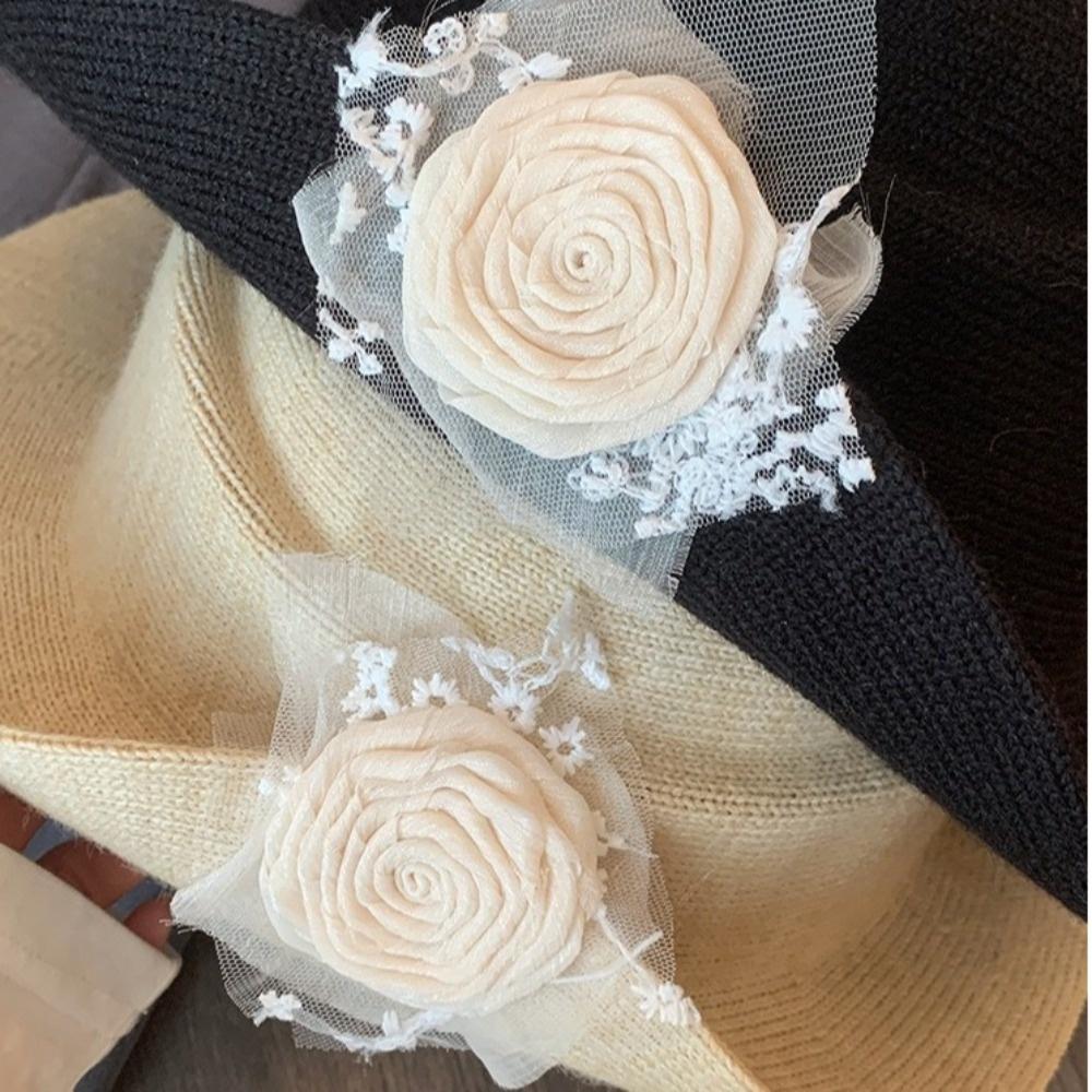 Floral Black Knitted Hat French Style Women Fisherman Hat Retro Hepburn Style Topper Hat Dinner