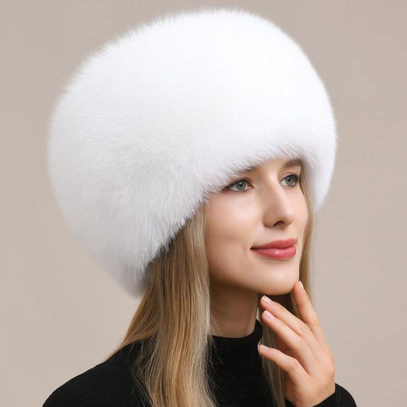 Thickened bomber hats Women's winter luxury warm ear protection real fox fur hats Princesses real fox fur hats for girls