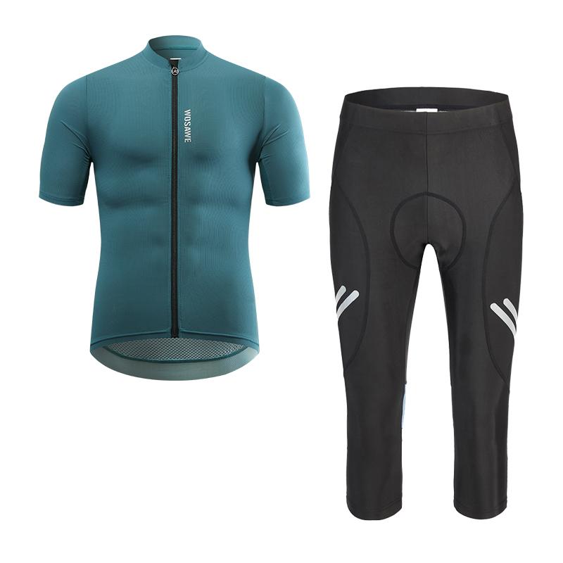 Wosawe Mens Jersey Road Bike Cycling Suits Breathable Tops Sportswear Shirts Summer Sets Breathable Sleeve Jersey Gel 3/4 Pants Reflective