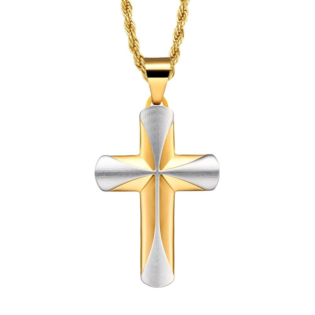New Men s Religious Titanium Steel Cross Pendant Simple Atmospheric Stainless Steel Necklace 60CM