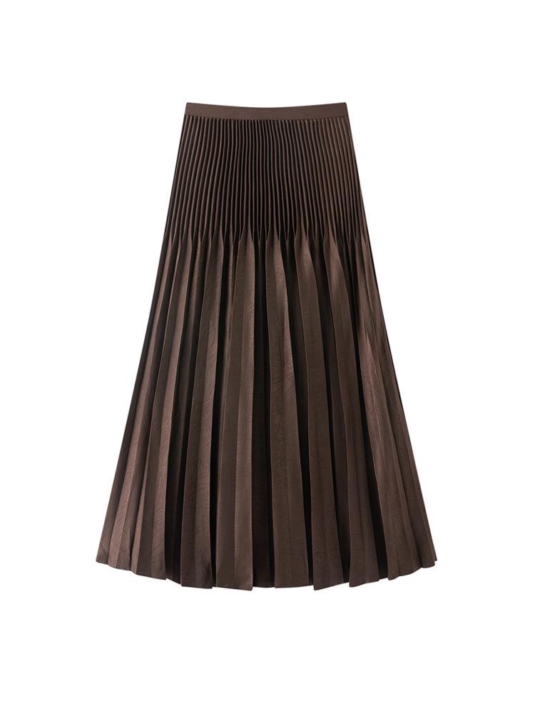 Miyake High Waist Double Pleated Midi Skirt - Spring/Autumn Slimming A-Line