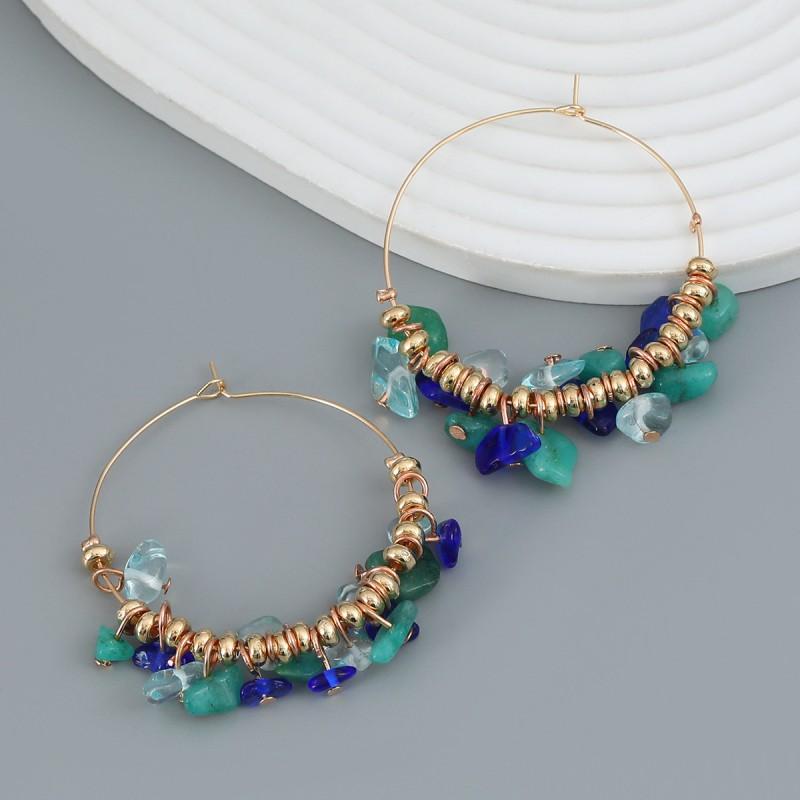 Boho Chic Circular Alloy Resin Earrings Women Geometric Dangle Hoop Jewelry Ethnic Style