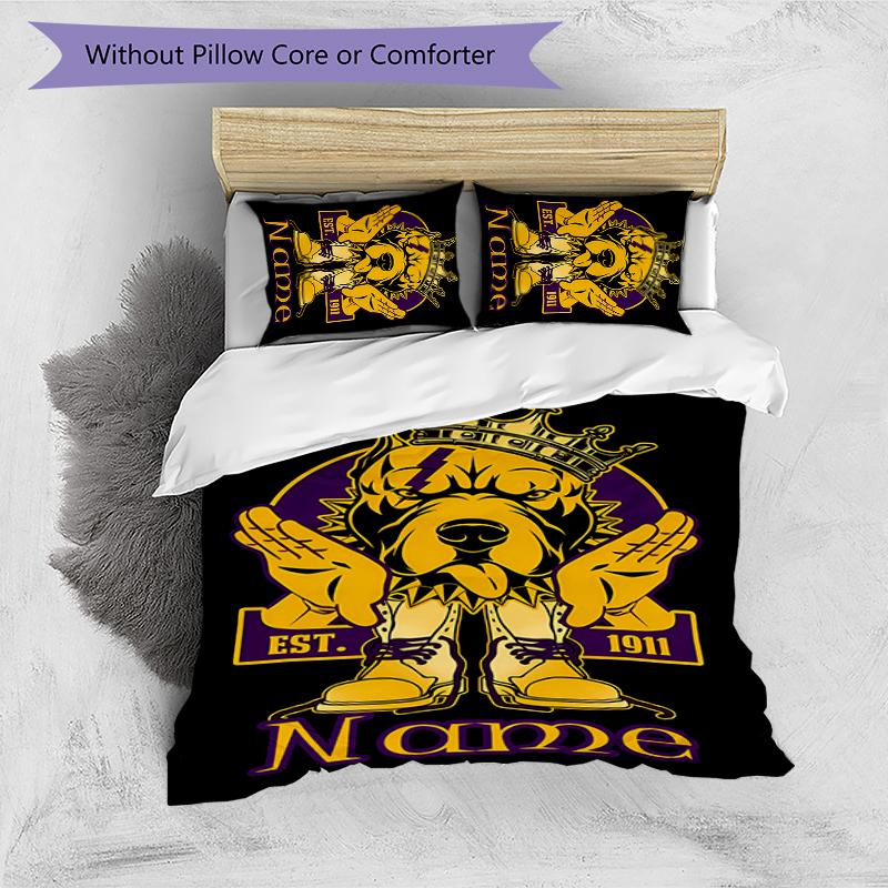 3pcs Custom Name Cartoon Omega Psi Phi Bedding Set Duvet Cover Closure Includes 1 Duvet Cover & 2 Pillowcases for All Seasons Bedroom Decor
