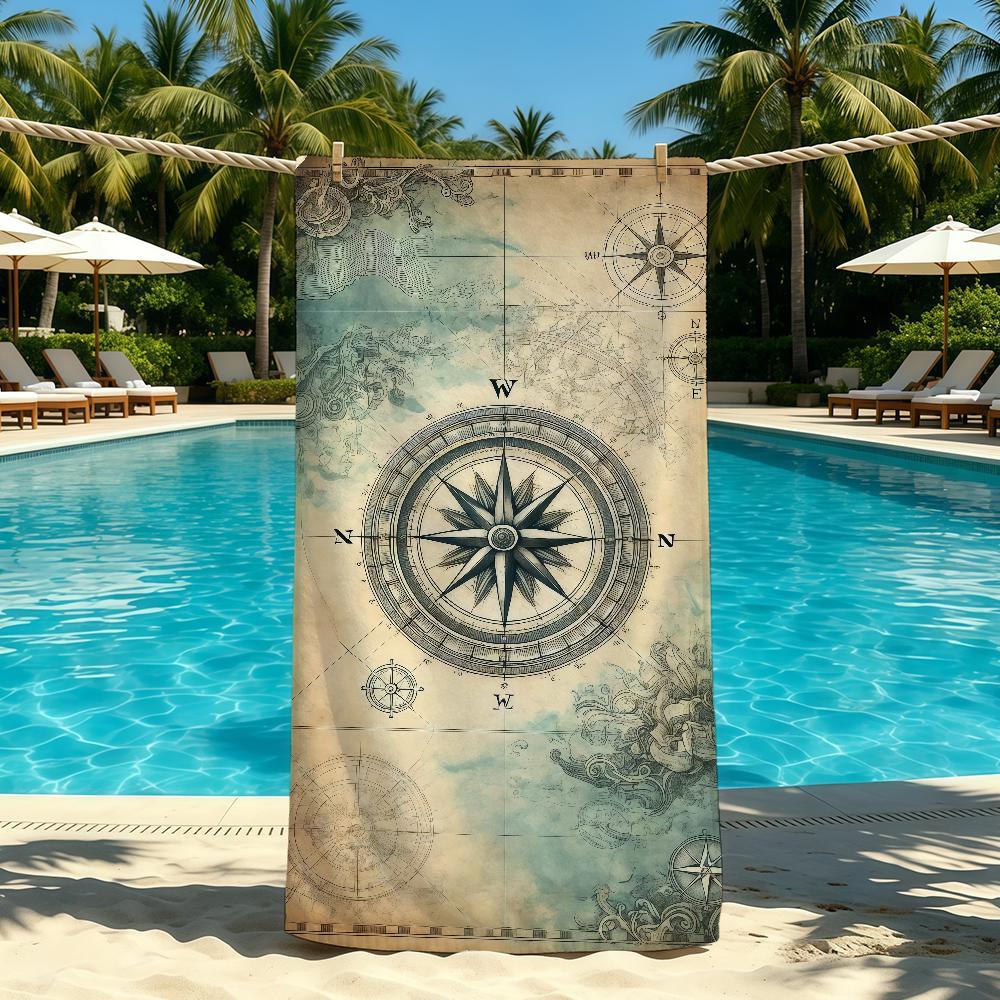 Towel For Outdoor Camping Beach Retro Towel World Map Super and Absorbent Quick-Drying Compass Summer Towel
