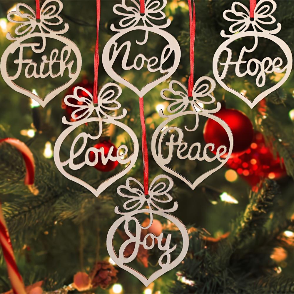 6 buc/set Ornamente Brad de Crăciun Decupate Gol Pace Credință Iubire Bucurie Cuvinte Ornament de Lemn Agățat de Brad de Crăciun Consumabile pentru Petrecere