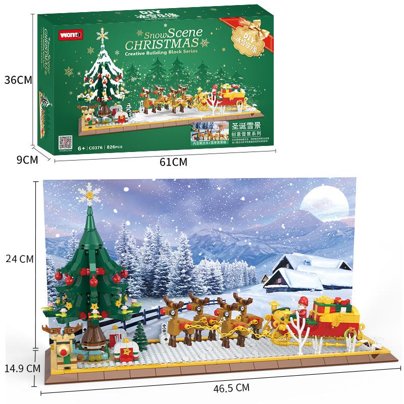 Diy Snowmaking Small Particles Building Block Children Parent-Child Interaction Christmas Building Scene Assembly Toy Model