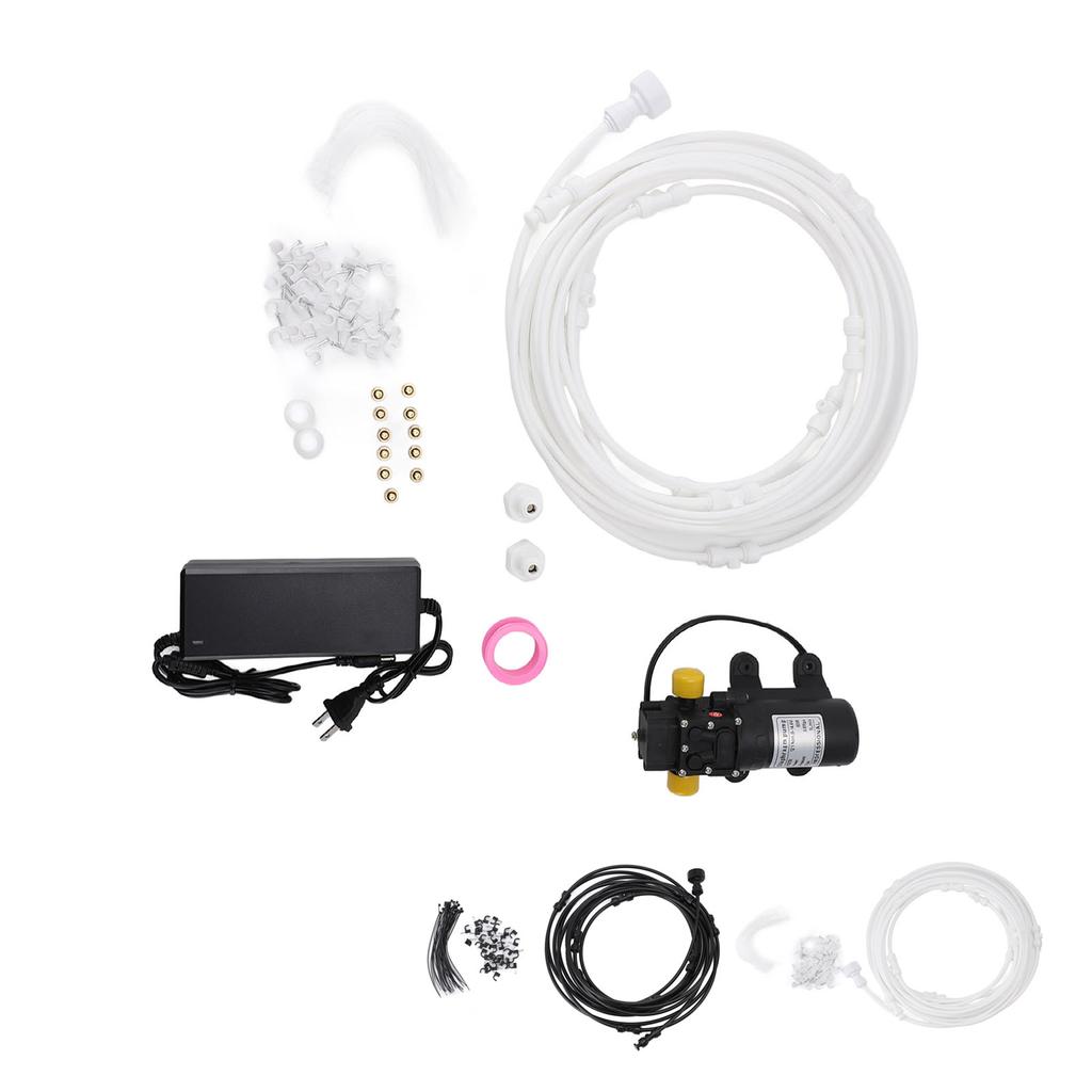 Outdoor Misting System Efficient with 29.5ft Pump Filter Nozzles Power Supply Garden Mist Hose Kit f