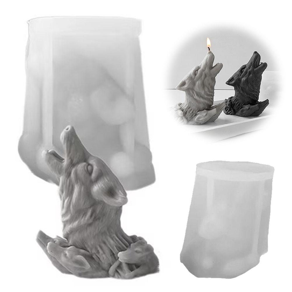 Wolf's Head Silicone Molds, Mother Wolf and Wolf Cubs Candle Mold for Soap Soy Wax DIY Handcraft, Animal Resin Mold Gift R6B8