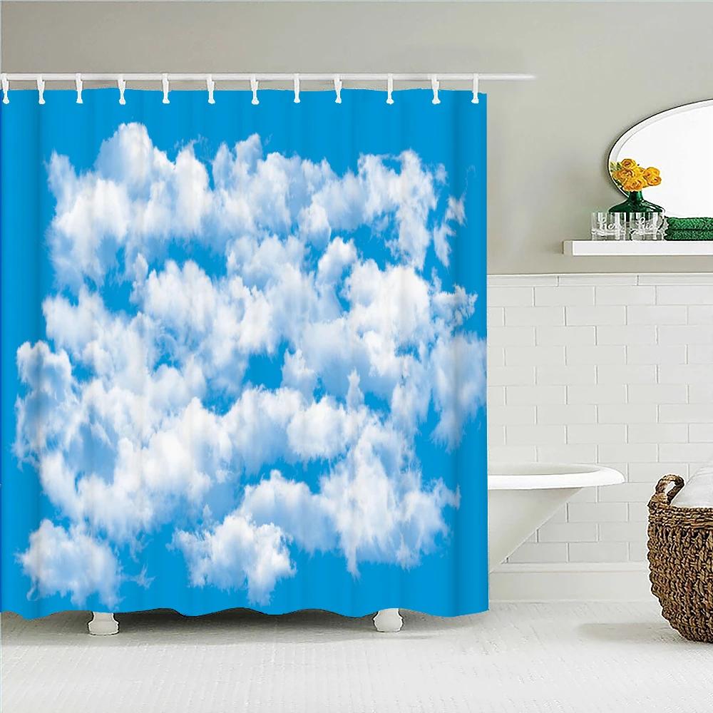 Natural landscape Blue Sky White Clouds Shower Curtains Bathroom Curtain Frabic Waterproof Polyester Bath Curtain with Hooks