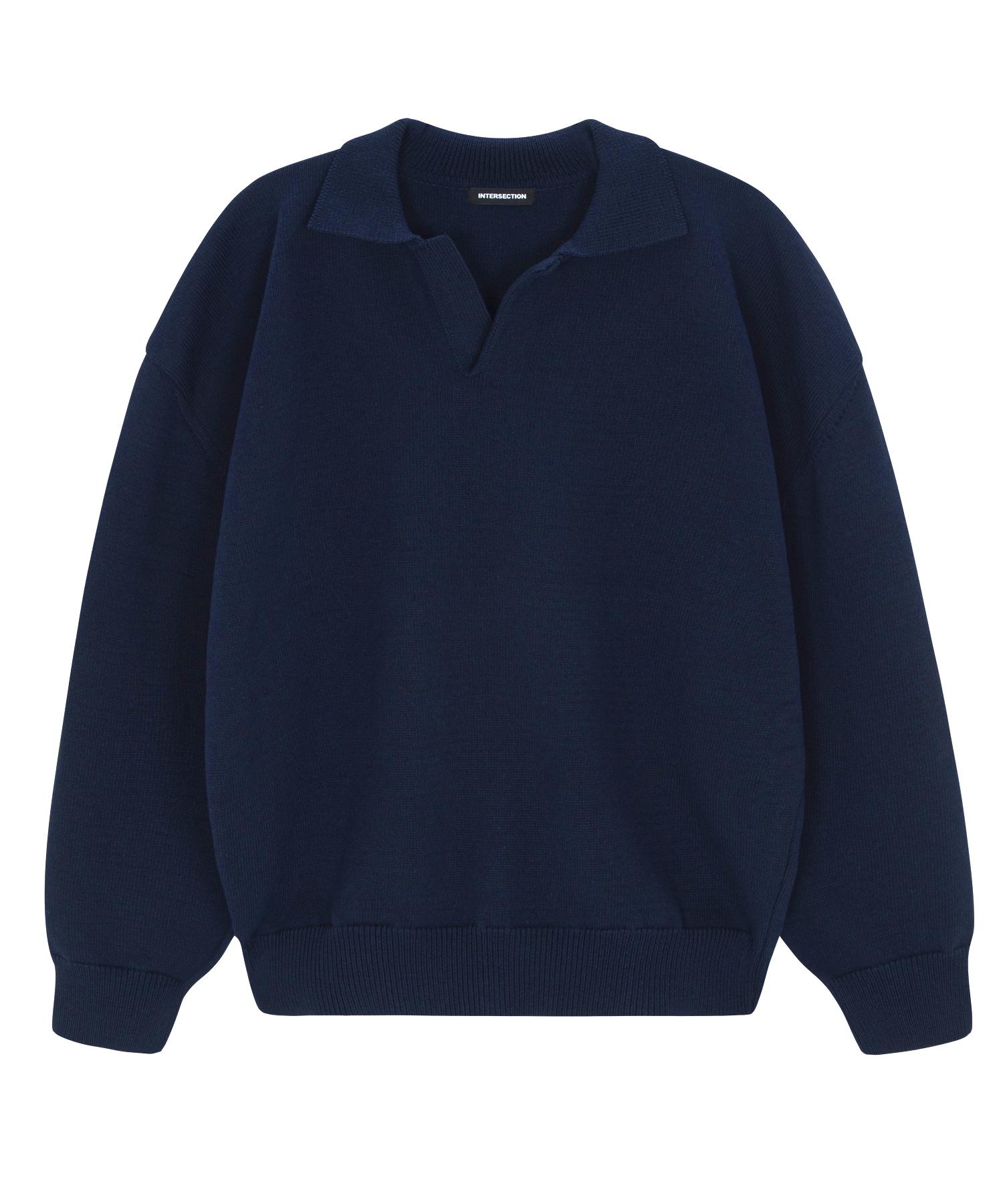 Intersection Oversized Open Collar Knit [Navy] Black/Navy 2