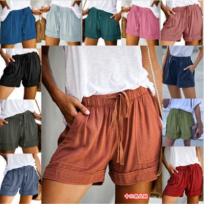 Casual Wide-leg Loose Shorts, Summer New European and American Women's Clothing High-waisted Elastic Lace-up Shorts
