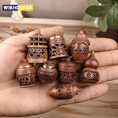 Drewniana Pusta Rzeźbiona Butelka do Aromaterapii Mini Wazon Pagoda Dekoracja Wisząca do Samochodu Butelka Dyfuzora Zapachu Szczelny Słoik Wisiorek