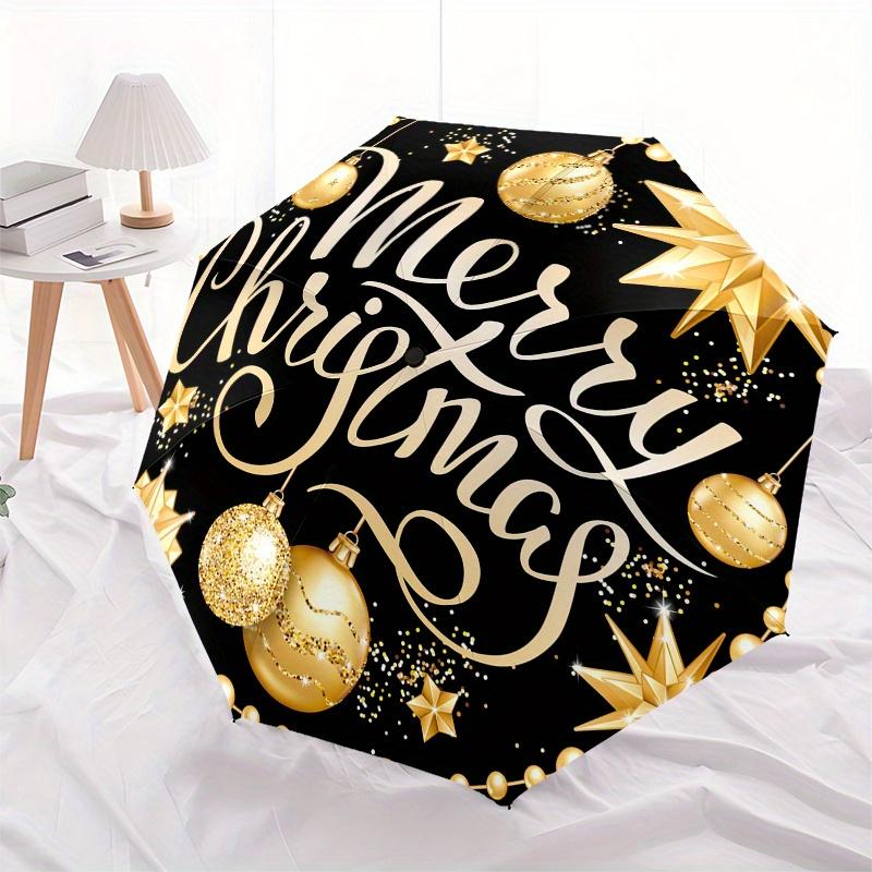 Merry ChristmasGold Glitter Ornament SetUmbrella, Portable 3-Fold Compact Umbrella,Christmas Gift ES424