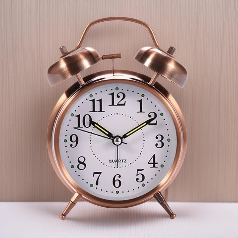 4 Inch Metal Twin Bell Alarm Clocks Loud Volume Alarm for Students Wake Up Clock with On Off Timer Home Bedroom Desktop Clock