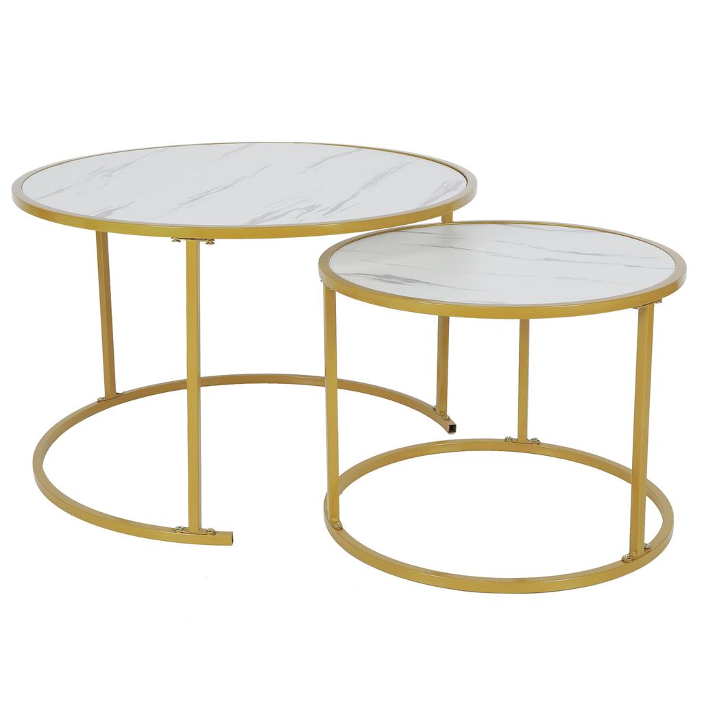 2pcs Marbling Living Room Round Table Simple Elegant Coffee Table Home Furniture