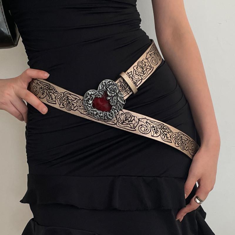 Cintura da Donna in Stile Etnico Marrone con Fibbia in Lega d'Argento per Vestiti Boho e Jeans
