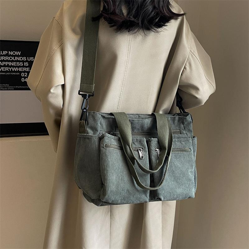 Large Capacity Striped Velvet Women's Bag, New Women's Shoulder Crossbody Bag, Corduroy Handbag